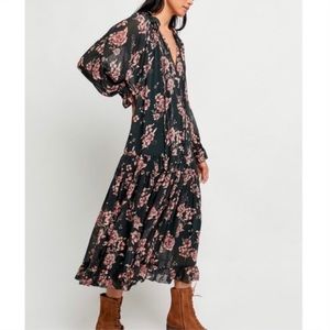 Free People Floral Maxi Dress - Black and Pink